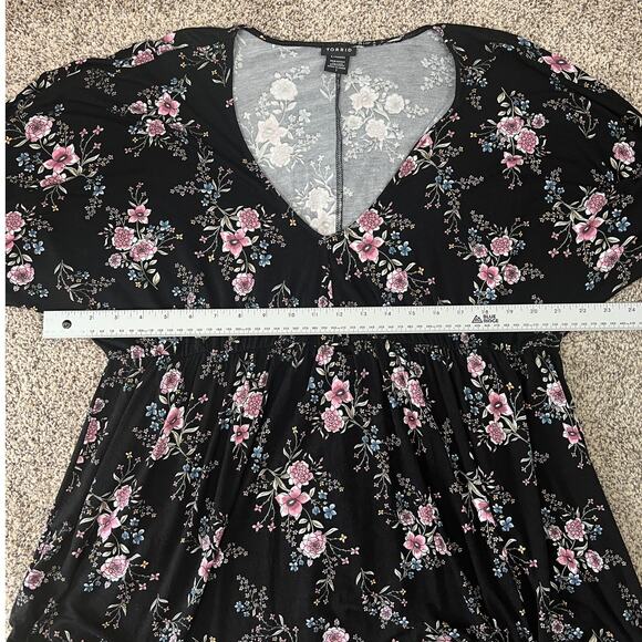 Torrid Womens 1X Boho Floral Feminine Peasant Empire Waist Flutter Sleeve Tunic - Picture 9 of 11